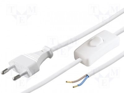 Захранващ кабел бял с ключ S1W-2/07/2.5WH Кабел; CEE 7/16 (C) щепсел, кабели; 2,5m; с ключ; бял; PVC; 2,5A